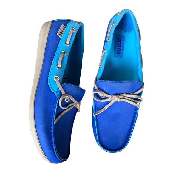 CROCS Shoes - CROCS blue leather tie loafers womens 8